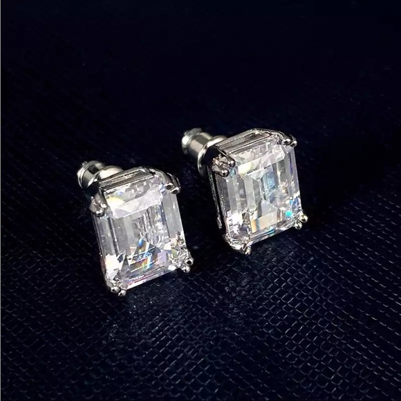 New 925 Silver Emerald Cut Engagement Earrings for Women Bridal Birthday Party - Picture 4 of 5